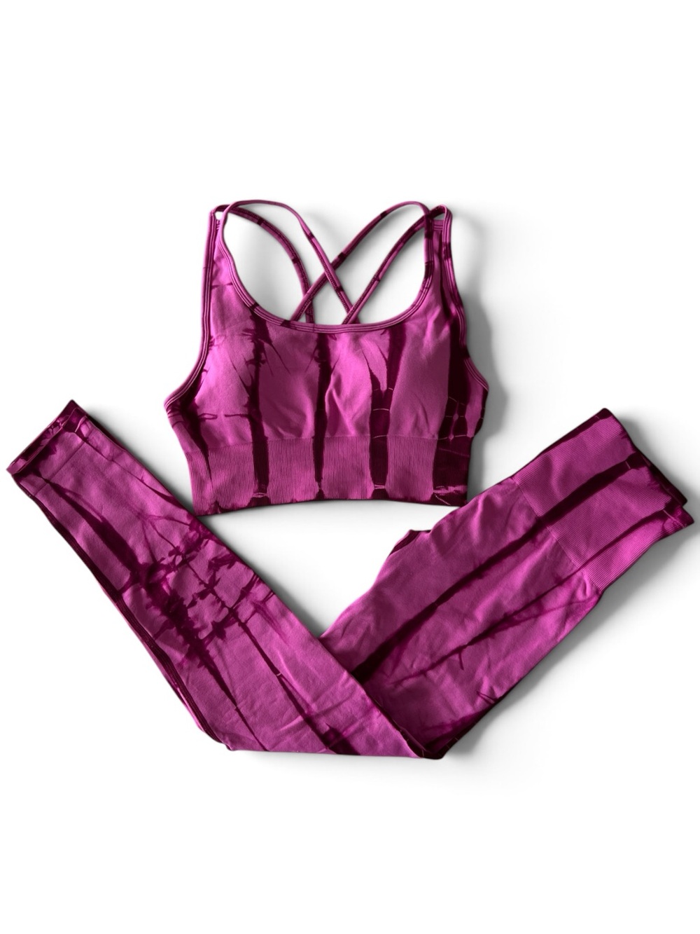 Women’s Magenta Tie-Dye Sports Bra and Legging Set, Gym Yoga Size Small